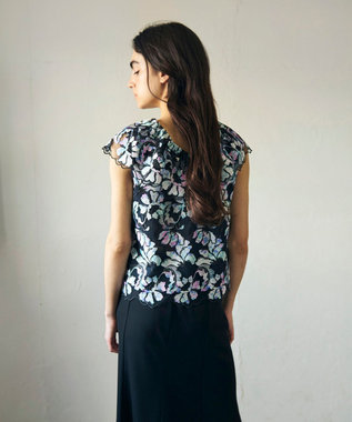 GRACE CONTINENTAL フラワー刺繍プリントトップ ブラック
