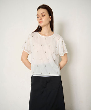 GRACE CONTINENTAL ビジューチュールトップ ホワイト