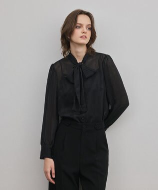 GRACE CONTINENTAL ストライプボウブラウス