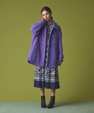 GRACE CONTINENTAL リングウールショートコート パープル