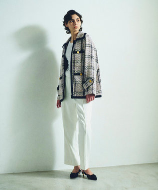 GRACE CONTINENTAL ツイードフーディーコート ラベンダー