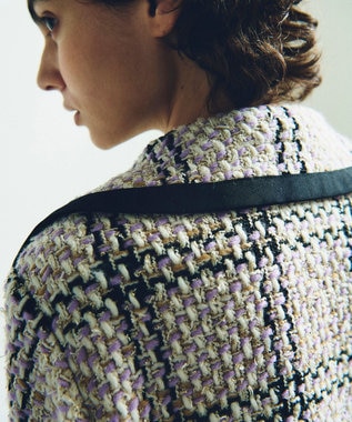 GRACE CONTINENTAL ツイードフーディーコート ラベンダー