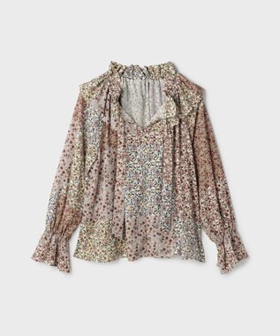 GRACE CONTINENTAL パッチワークプリントカフタンブラウス ベージュ