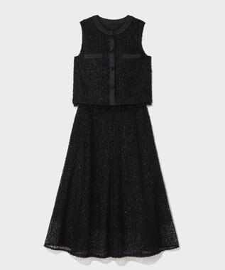 GRACE CONTINENTAL フェザーembドレス ブラック