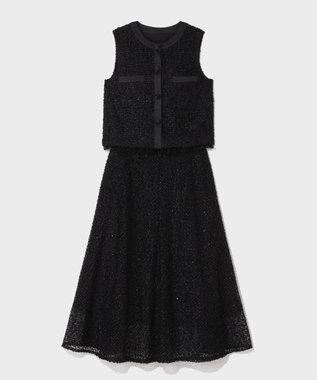 GRACE CONTINENTAL フェザーembドレス ブラック