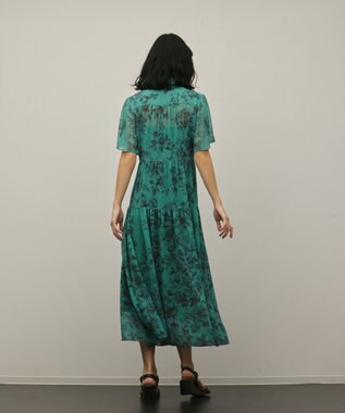 GRACE CONTINENTAL フラワープリントシャツフレアワンピース グリーン