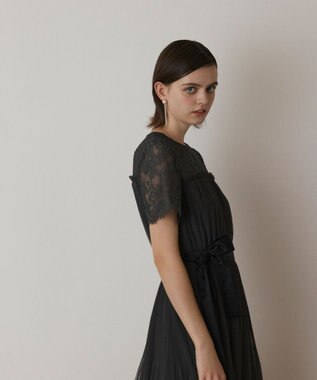 GRACE CONTINENTAL チュールプリーツドレス グレー