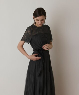 GRACE CONTINENTAL チュールプリーツドレス グレー