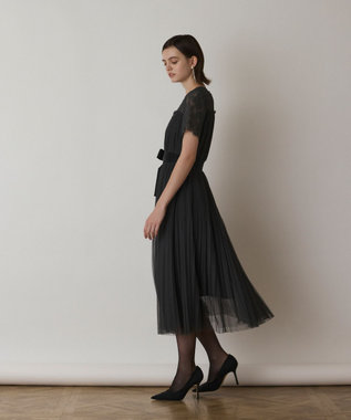 GRACE CONTINENTAL チュールプリーツドレス グレー