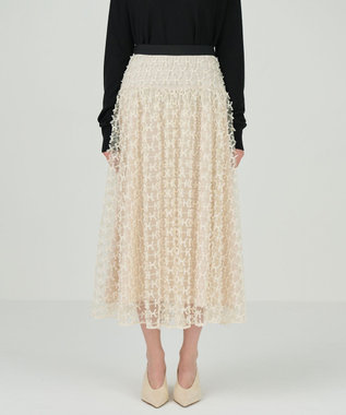 GRACE CONTINENTAL チュールリボン刺繍スカート ベージュ