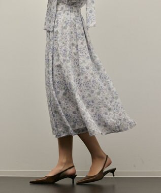GRACE CONTINENTAL シアーフラワープリントジャガードフレアスカート グレー