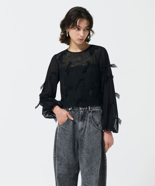 GRACE CONTINENTAL リボンチュールトップ ブラック