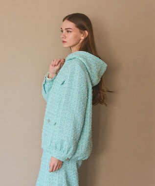 GRACE CONTINENTAL ツイードフーディーコート ミント