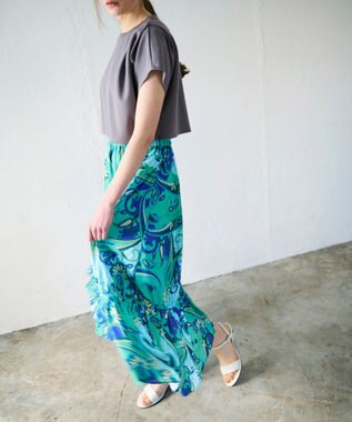 GRACE CONTINENTAL ペイズリープリントギャザスカート グリーン