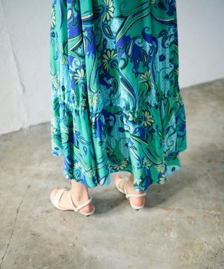 GRACE CONTINENTAL ペイズリープリントギャザスカート グリーン