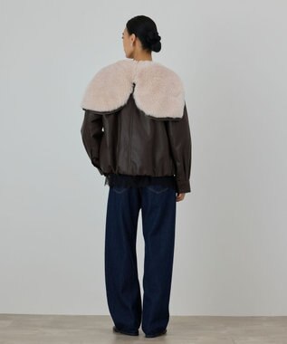 GRACE CONTINENTAL フェイクレザーボンバージャケット ダークブラウン