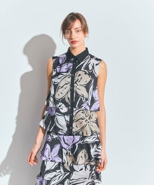 GRACE CONTINENTAL プリントレイヤードノースリーブ ブラック