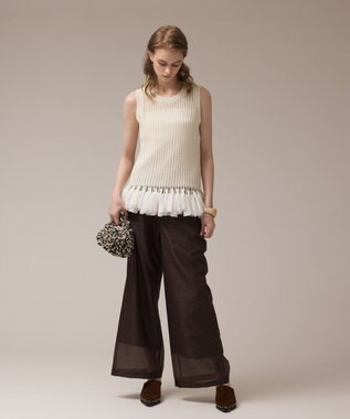 GRACE CONTINENTAL チュールフリンジニットトップ キナリ