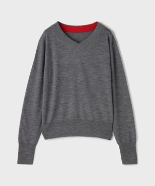 GRACE CONTINENTAL バイカラーウールニットトップ レッド