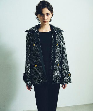 GRACE CONTINENTAL ツイードフーディーコート ブラック