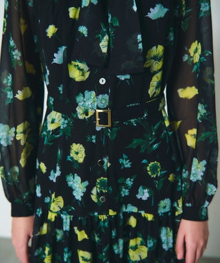 GRACE CONTINENTAL グラデフラワープリントワンピース ブラック