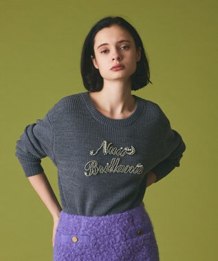 GRACE CONTINENTAL ビジューロゴニットトップ グレー