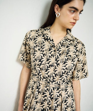 GRACE CONTINENTAL パームモチーフシャツワンピース ブラック