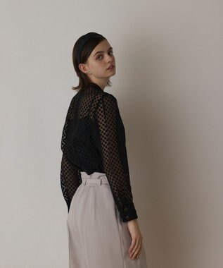 GRACE CONTINENTAL ドットオパールタイ付ブラウス ブラック