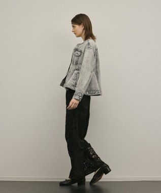 GRACE CONTINENTAL ペプラムデニムジャケット グレー