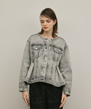 GRACE CONTINENTAL ペプラムデニムジャケット グレー