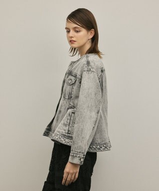 GRACE CONTINENTAL ペプラムデニムジャケット グレー