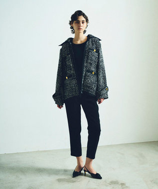 GRACE CONTINENTAL ツイードフーディーコート ブラック