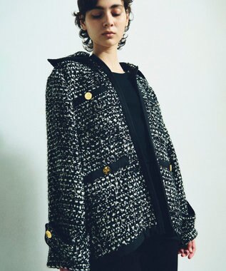 GRACE CONTINENTAL ツイードフーディーコート ブラック