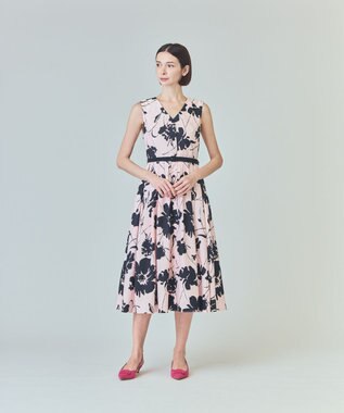 GRACE CONTINENTAL バイカラーボタニカルドレス ピンク