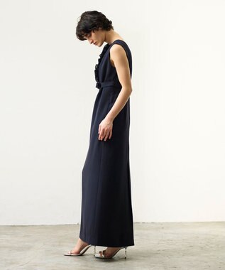 GRACE CONTINENTAL シアーラッフルロングドレス ネイビー
