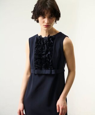 GRACE CONTINENTAL シアーラッフルロングドレス ネイビー