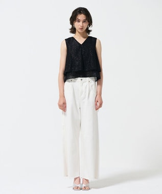 GRACE CONTINENTAL シフォンカットジャガードトップ ブラック