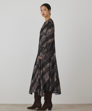 GRACE CONTINENTAL チェックプリントロングワンピース ベージュ