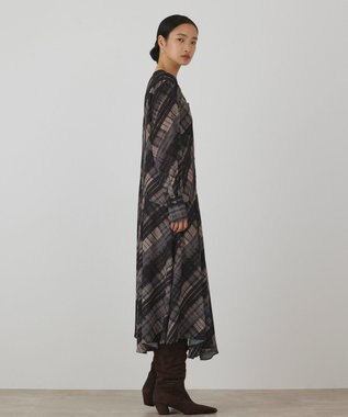 GRACE CONTINENTAL チェックプリントロングワンピース ベージュ