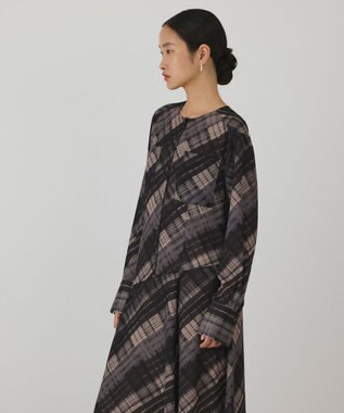 GRACE CONTINENTAL チェックプリントロングワンピース ベージュ