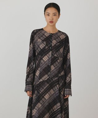 GRACE CONTINENTAL チェックプリントロングワンピース ベージュ