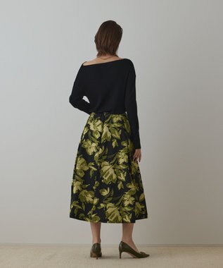 GRACE CONTINENTAL ラメフラワージャガードスカート イエロー