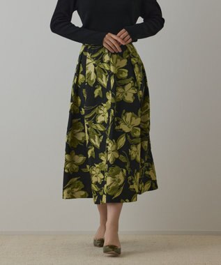GRACE CONTINENTAL ラメフラワージャガードスカート イエロー