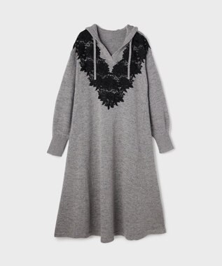 GRACE CONTINENTAL ケミカルレースニットワンピース グレー