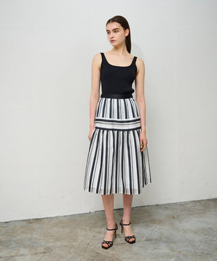 GRACE CONTINENTAL マルチシアーストライプスカート ブラック