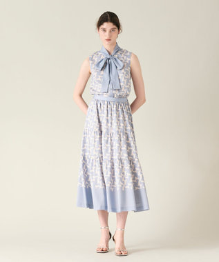 GRACE CONTINENTAL リボンプリントノースリーブトップ ブルー