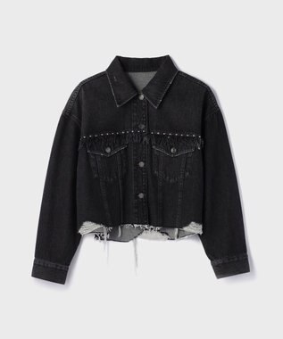 GRACE CONTINENTAL フリンジスタッズデニムジャケット ブラック