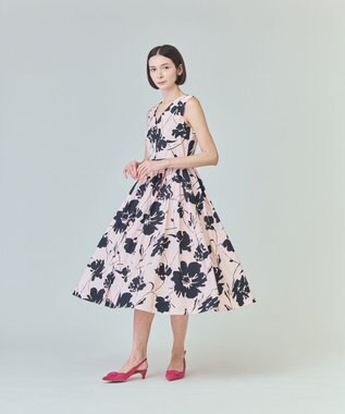 GRACE CONTINENTAL バイカラーボタニカルドレス ピンク