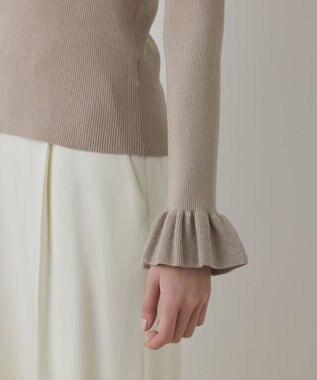 GRACE CONTINENTAL ラメリブニットトップ ベージュ