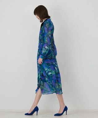 GRACE CONTINENTAL ローズプリントフレアワンピース ブルー